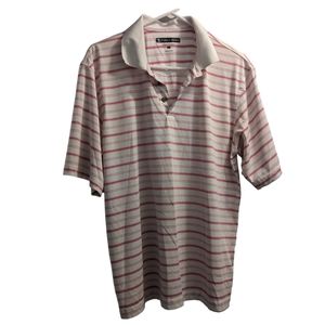 💥 Pebble Beach Bubble Gum Pink Striped Polo L